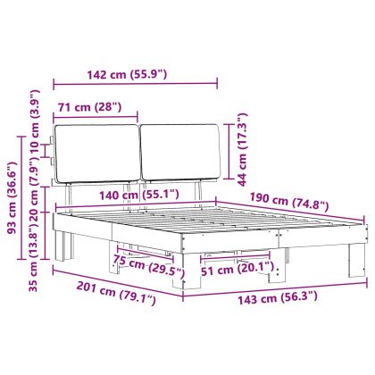 Леглова рамка с тапицирана гръбна част Светлосиво 140 x 190 cm
