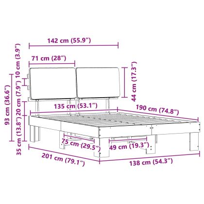 Леглова рамка с тапицирана гръбна част Светлосиво 135 x 190 cm