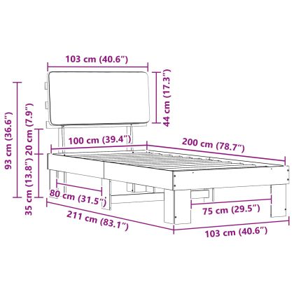 Леглова рамка с тапицирана гръбна част Светлосиво 100 x 200 cm