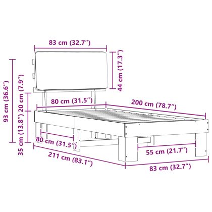 Леглова рамка с тапицирана гръбна част Светлосиво 80 x 200 cm
