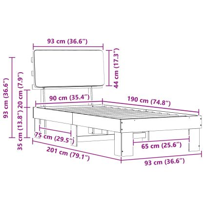 Леглова рамка с тапицирана гръбна част Таупе 90 x 190 cm