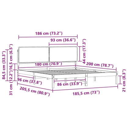 Леглова рамка с тапицирана гръбна част Светлосиво 180 x 200 cm