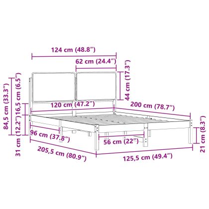 Леглова рамка с тапицирана гръбна част Таупе 120 x 200 cm