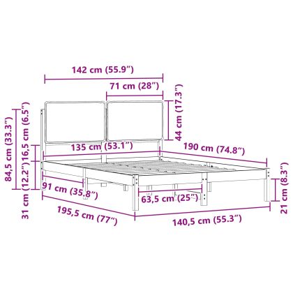 Леглова рамка с тапицирана гръбна част Таупе 135 x 190 cm