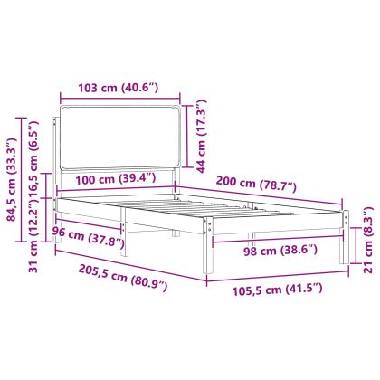Леглова рамка с тапицирана гръбна част Черно 100 x 200 cm