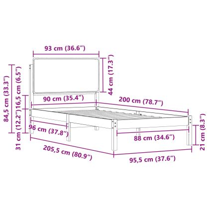 Леглова рамка с тапицирана гръбна част Таупе 90 x 200 cm