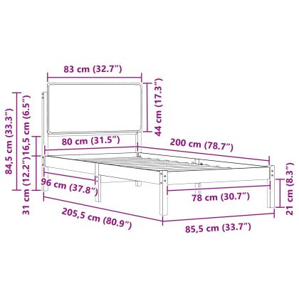 Леглова рамка с тапицирана гръбна част Светлосиво 80 x 200 cm