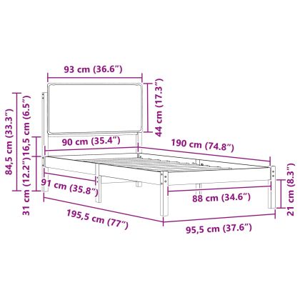 Леглова рамка с тапицирана гръбна част Светлосиво 90 x 190 cm