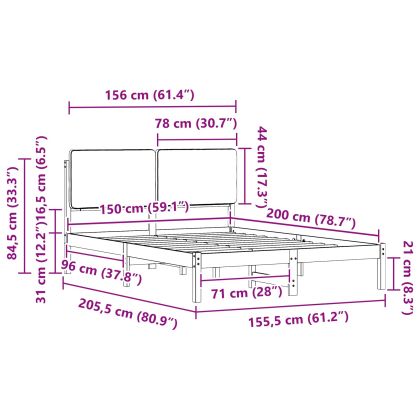 Леглова рамка с тапицирана гръбна част Черно 150 x 200 cm