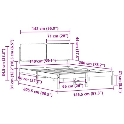 Леглова рамка с тапицирана гръбна част Таупе 140 x 200 cm