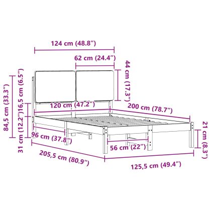 Леглова рамка с тапицирана гръбна част Тъмен сив 120 x 200 cm