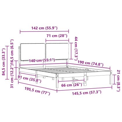 Леглова рамка с тапицирана гръбна част Таупе 140 x 190 cm
