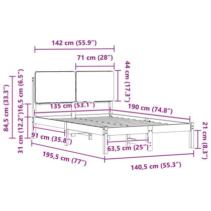 Леглова рамка с тапицирана гръбна част Черно 135 x 190 cm