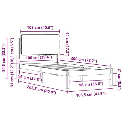 Леглова рамка с тапицирана гръбна част Таупе 100 x 200 cm