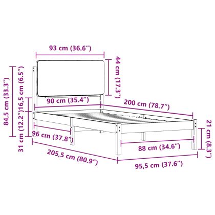 Леглова рамка с тапицирана гръбна част Таупе 90 x 200 cm
