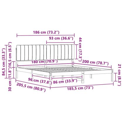 Леглова рамка с тапицирана гръбна част Черно 180 x 200 cm