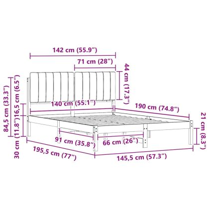 Леглова рамка с тапицирана гръбна част Таупе 140 x 190 cm