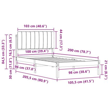 Леглова рамка с тапицирана гръбна част Таупе 100 x 200 cm