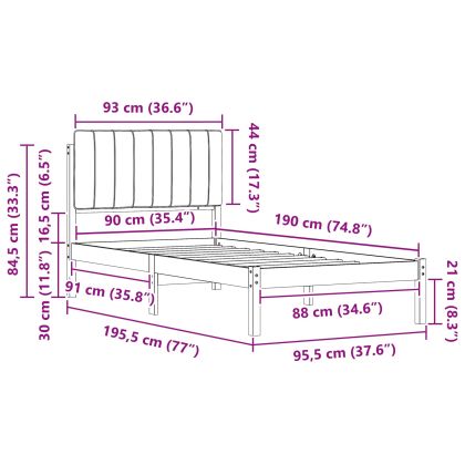 Леглова рамка с тапицирана гръбна част Таупе 90 x 190 cm
