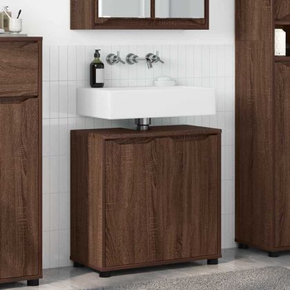 Шкаф за баня с мивка Кафяв дъб 60 x 30 x 60 cm Инженерно дърво