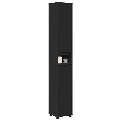 Шкаф за баня с рафт Черно 30,5 x 30 x 195 см Инженерно дърво