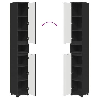 Шкаф за баня с рафт Черно 30,5 x 30 x 195 см Инженерно дърво