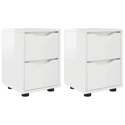 Нощни маси 2 pcs Лъскаво бяло 30,5 x 30 x 43 см Инженерно дърво
