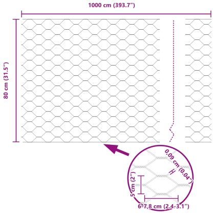 Шестоъгълна ограда Зелен 0.8 x 10 m Стомана