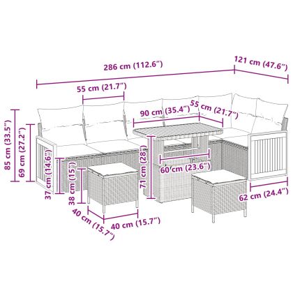 Градински Софа Комплект с възглавница 9 pcs Черно