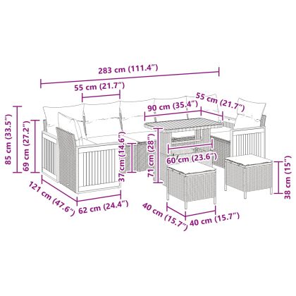 Градински Софа Комплект с възглавница 10 pcs Черно