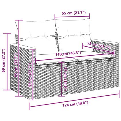 Градински Софа Комплект с възглавница 13 pcs Черно Полиратан