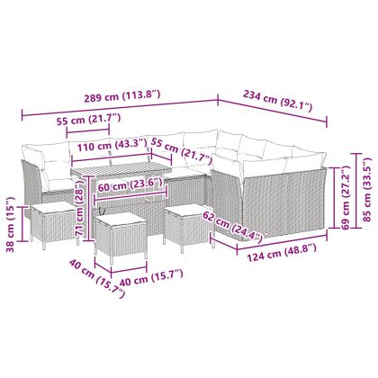 Градински Софа Комплект с възглавница 13 pcs Черно