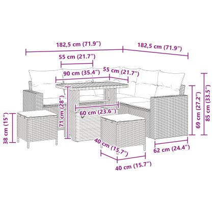 Градински Софа Комплект 8 pcs Черно полиратан