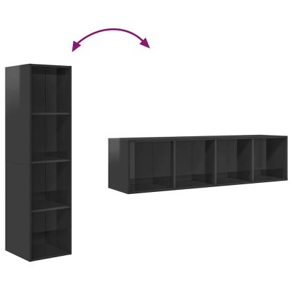 ТВ шкаф за стенен монтаж, сив гланц, 37x37x142,5 см