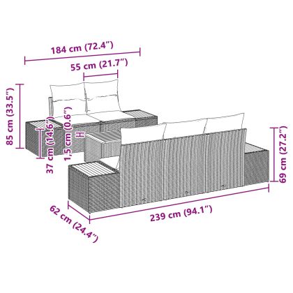 Градински Софа Комплект с възглавница 6 pcs Черно Полиратан