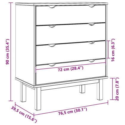 Шкаф с чекмеджета OTTA, 76,5x39,5x90 см, борово дърво масив
