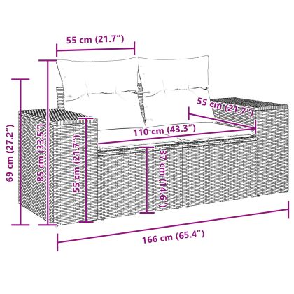 Градински Софа Комплект с възглавница 9 pcs Черно Полиратан