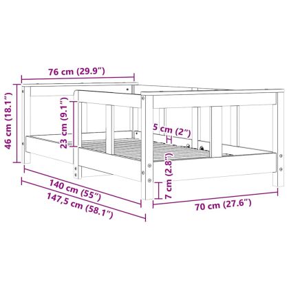 Рамка за детско легло, бяла, 70x140 см, бор масив