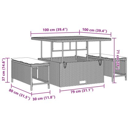 Градински Софа Комплект 12 pcs Черно 100 x 100 x 71 cm