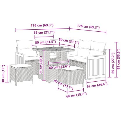 Градински Софа Комплект с възглавница 8 pcs Черно