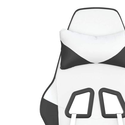 Масажен гейминг стол с опора за крака Бял-черно изкуствена кожа