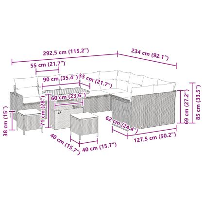 Градински Софа Комплект 12 pcs Черно полиратан