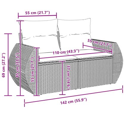 Градински Софа Комплект с възглавница 11 pcs Черно полиратан