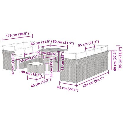 Градински Софа Комплект 10 pcs Черно полиратан