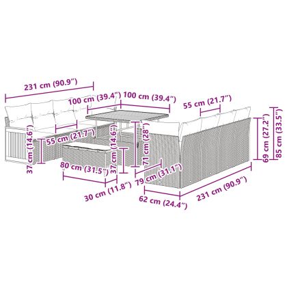 Градински Софа Комплект с възглавница 11 pcs Черно