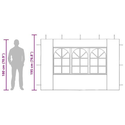 Странични стени за парти шатра, 2 бр, с прозорци, PE, сини