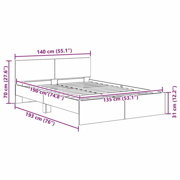 Рамка за легло Черния дъб 135 x 190 cm Инженерно дърво