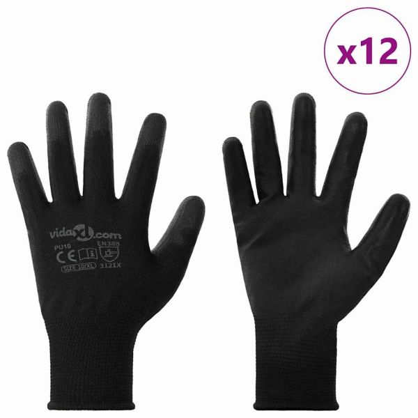 Работни ръкавици 12 pcs Черно 10 / xl Полиестер