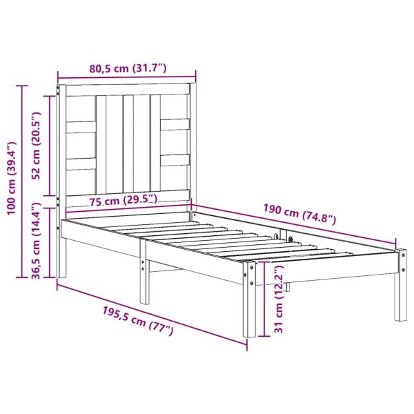 Рамка за легло черна масивно дърво 75x190 см Small Single