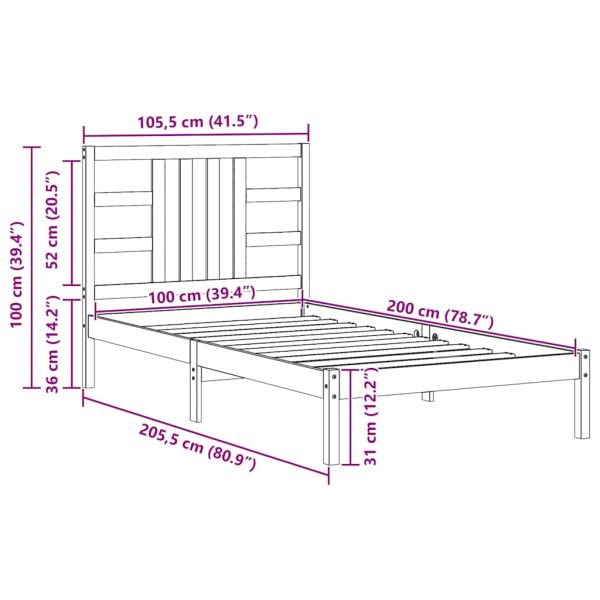 Рамка за легло, бяла, дърво масив, 100x200 см